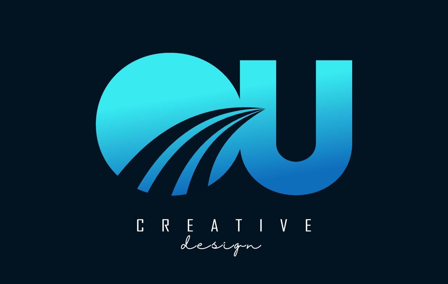 Creative blue letters Ou o u logo with leading lines and road concept design. Letters with geometric design. vector