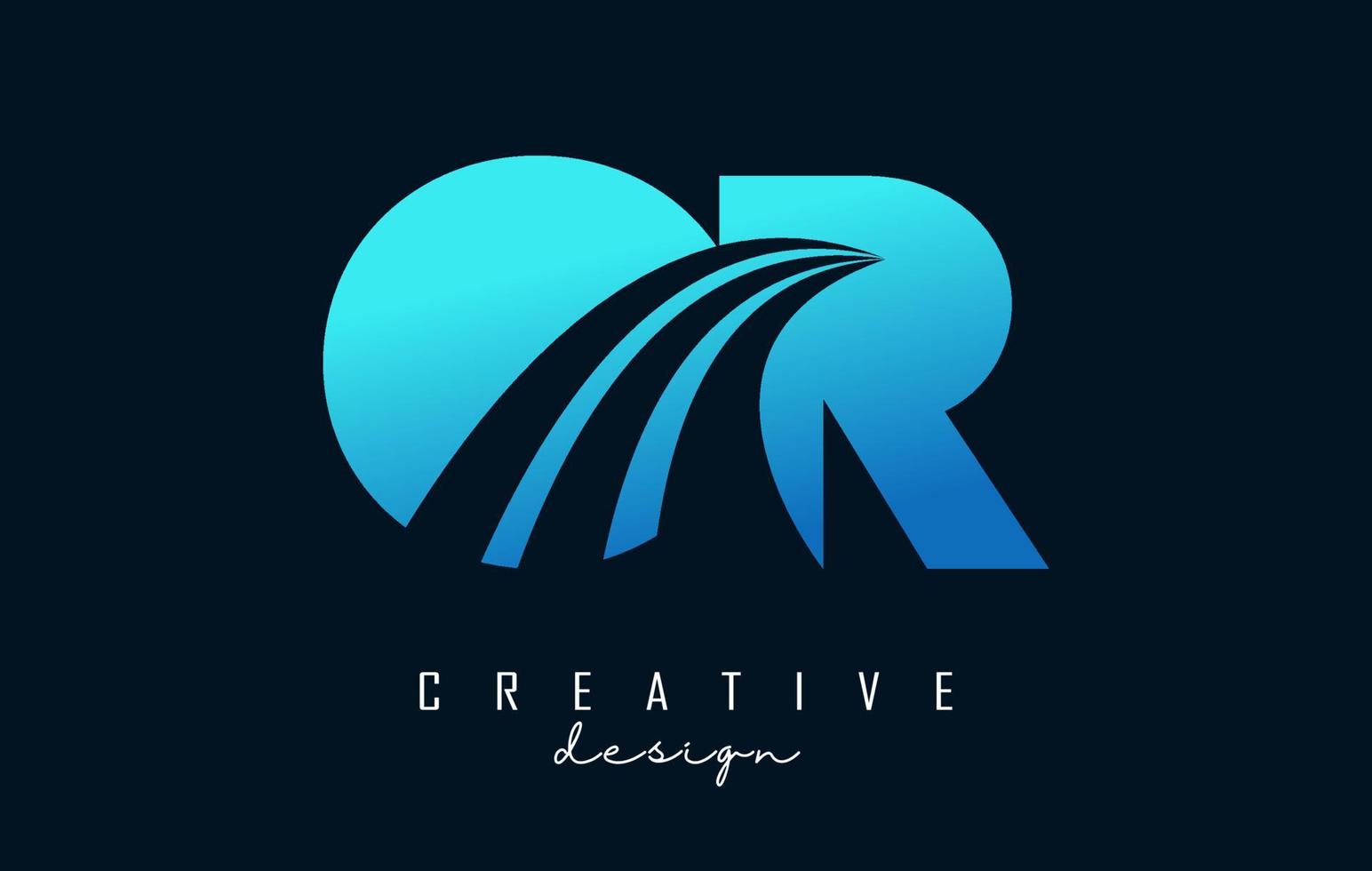 Creative blue letters OR o r logo with leading lines and road concept design. Letters with geometric design. vector