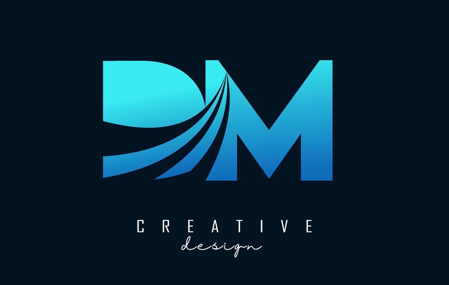 Creative blue letters DM d m logo with leading lines and road concept design. Letters with geometric design. vector
