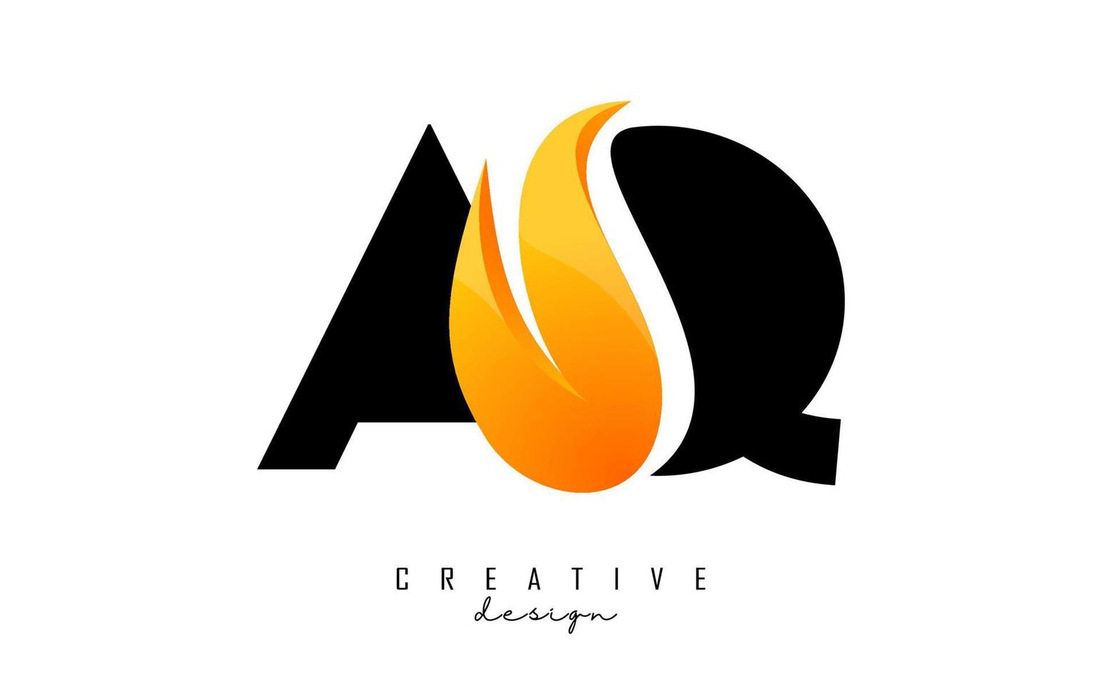 Vector illustration of abstract letters AQ a q with fire flames and Orange Swoosh design.