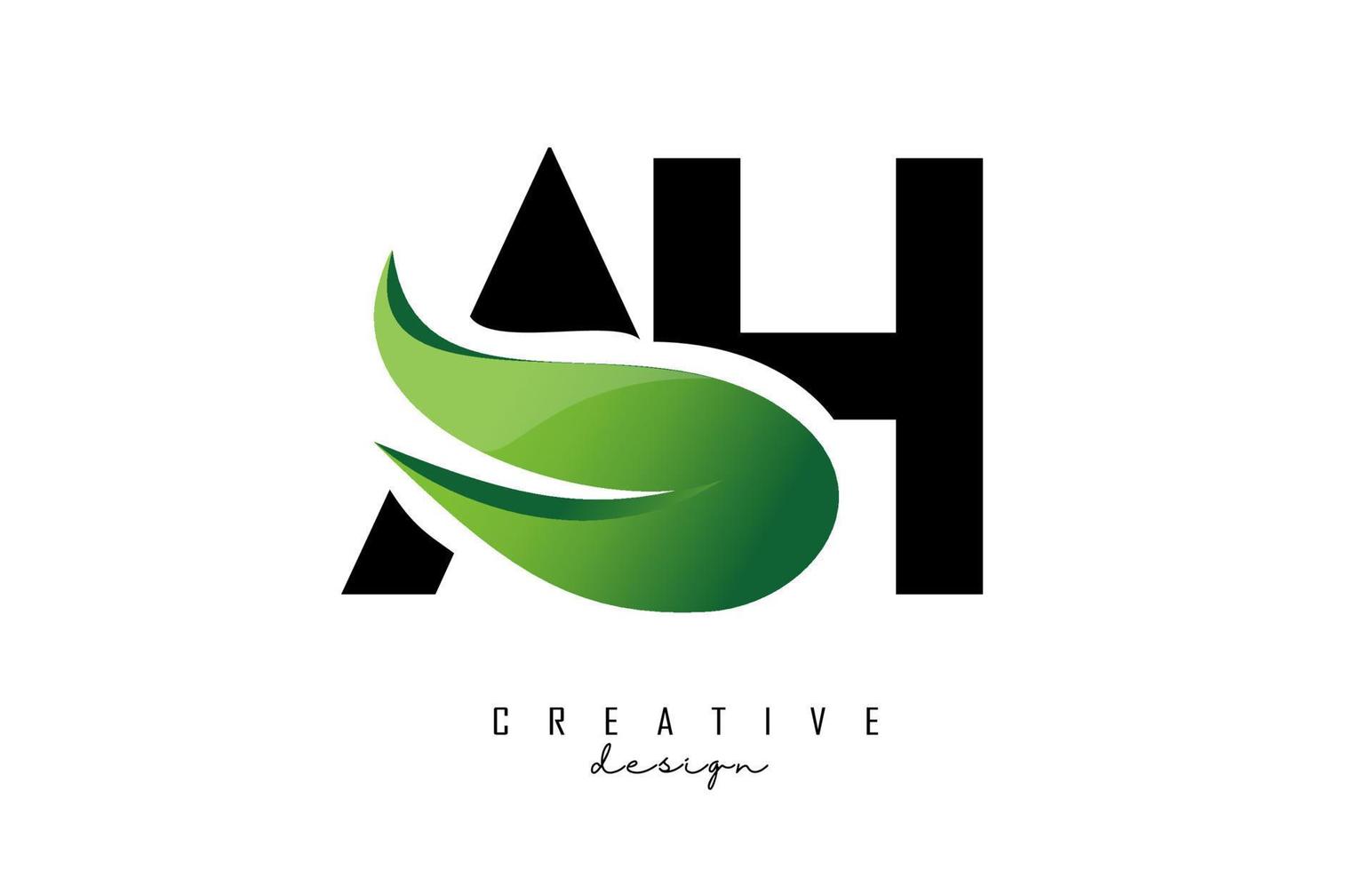 Vector illustration of abstract letters AH a h with green leaf design.