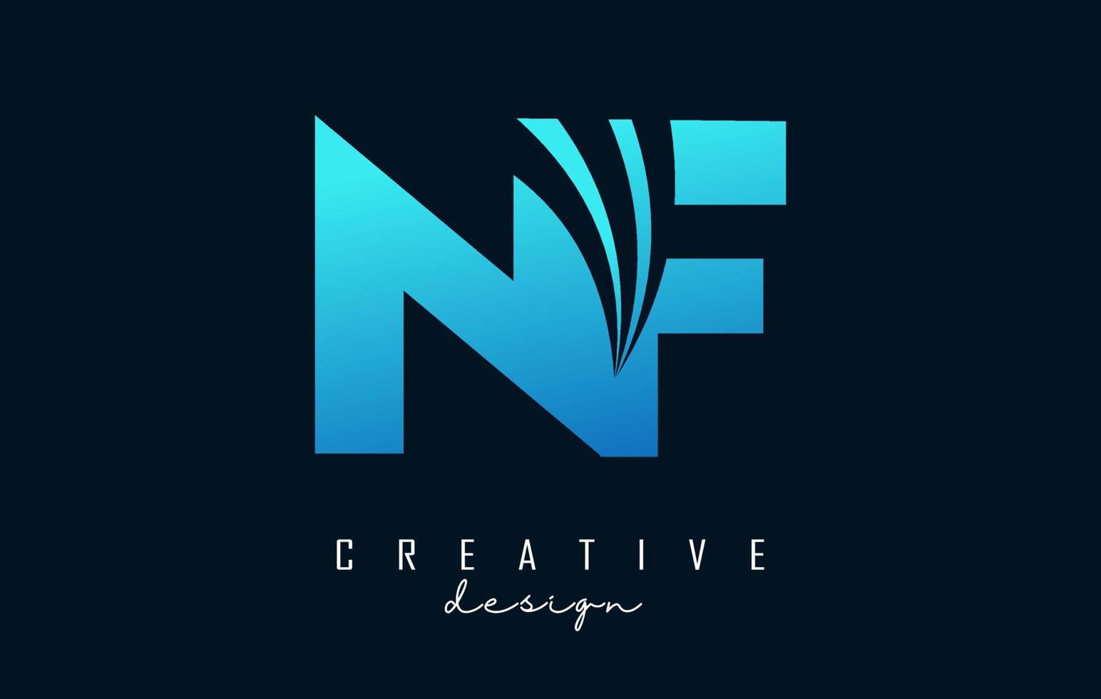 Creative blue letters NF n f logo with leading lines and road concept design. Letters with geometric design. vector
