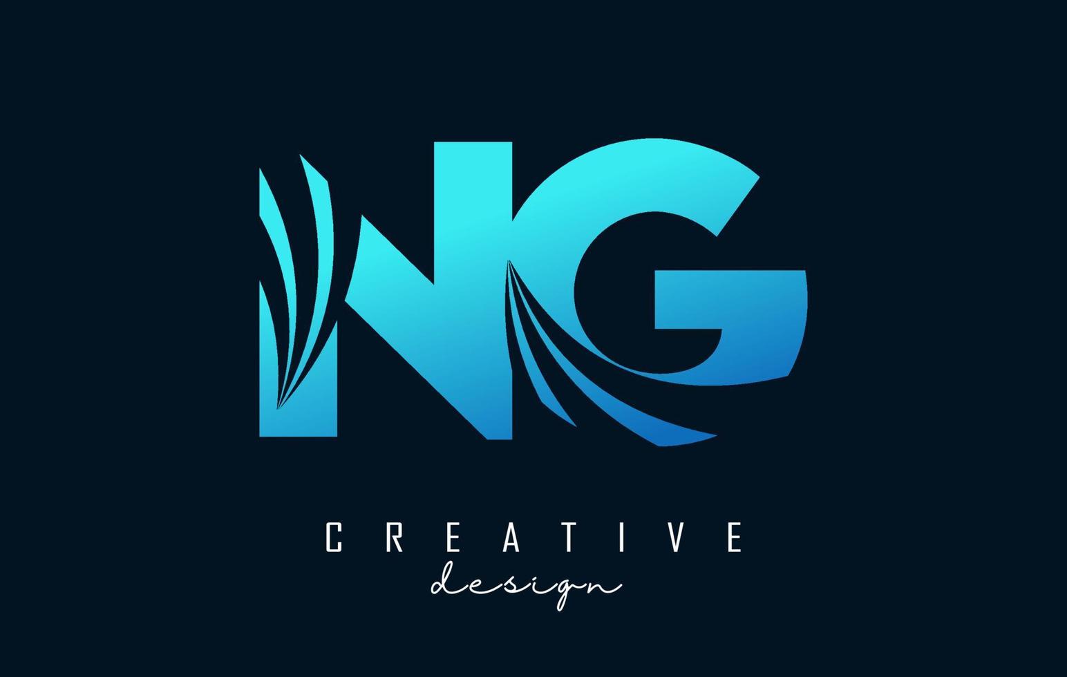 Creative blue letters NG n G logo with leading lines and road concept design. Letters with geometric design. vector