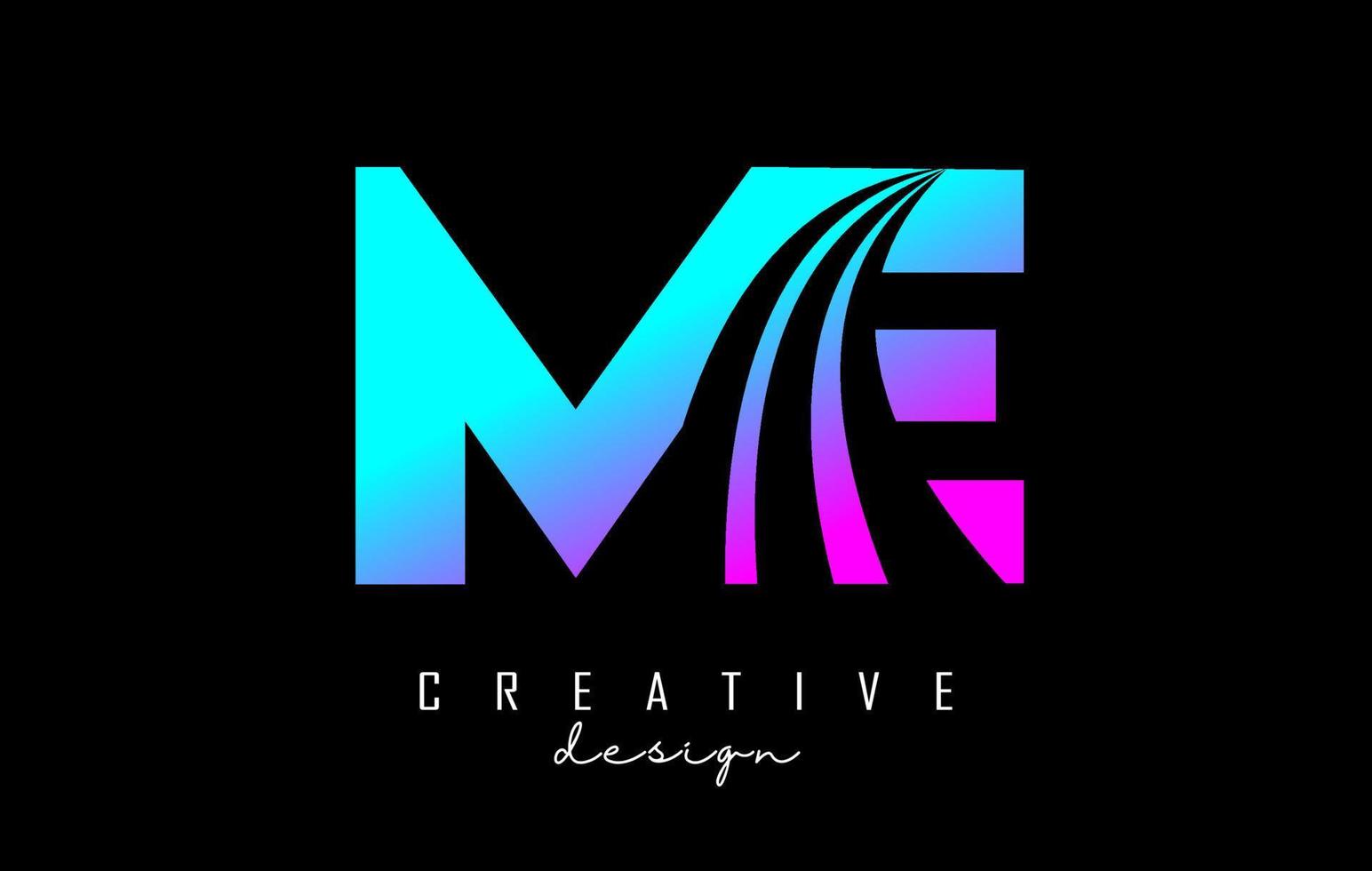 Creative colorful letters ME m e logo with leading lines and road concept design. Letters with geometric design. vector