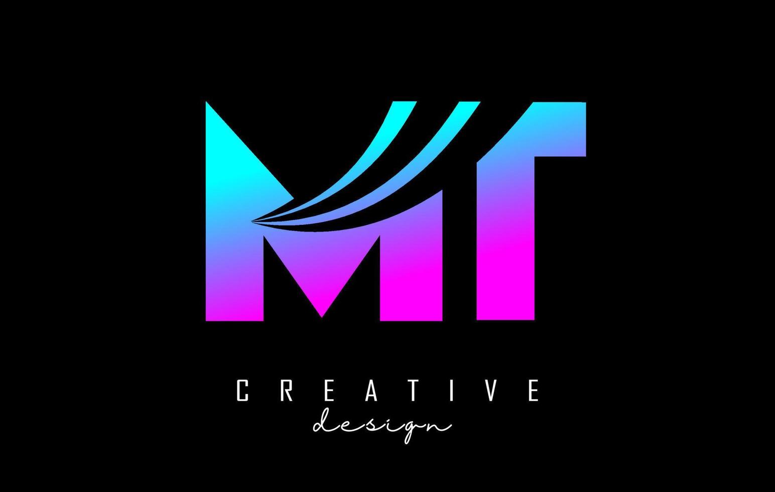 Creative colorful letters MT m t logo with leading lines and road concept design. Letters with geometric design. vector