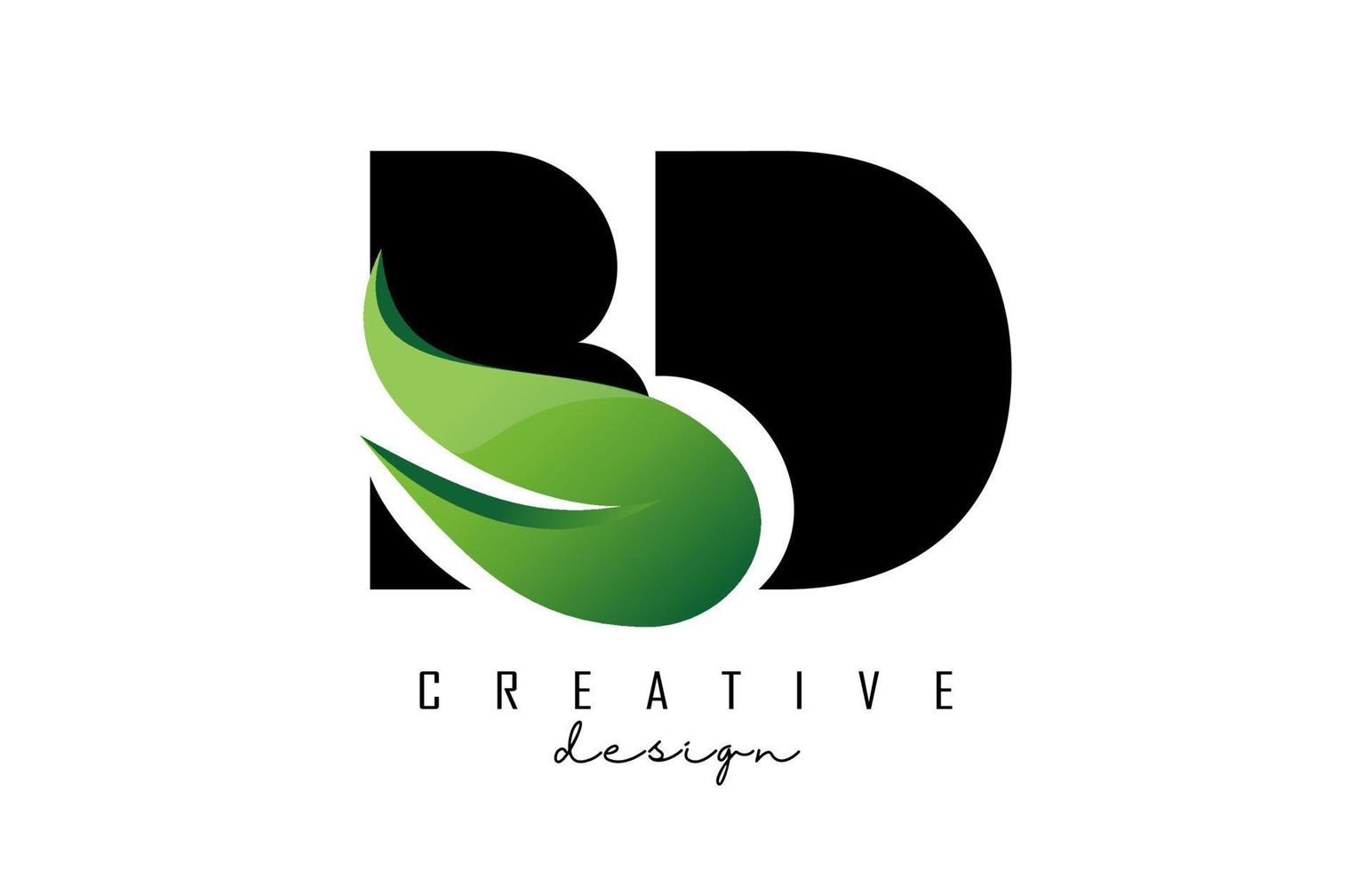 Vector illustration of abstract letters BD b d with fire flames and Green swoosh design.