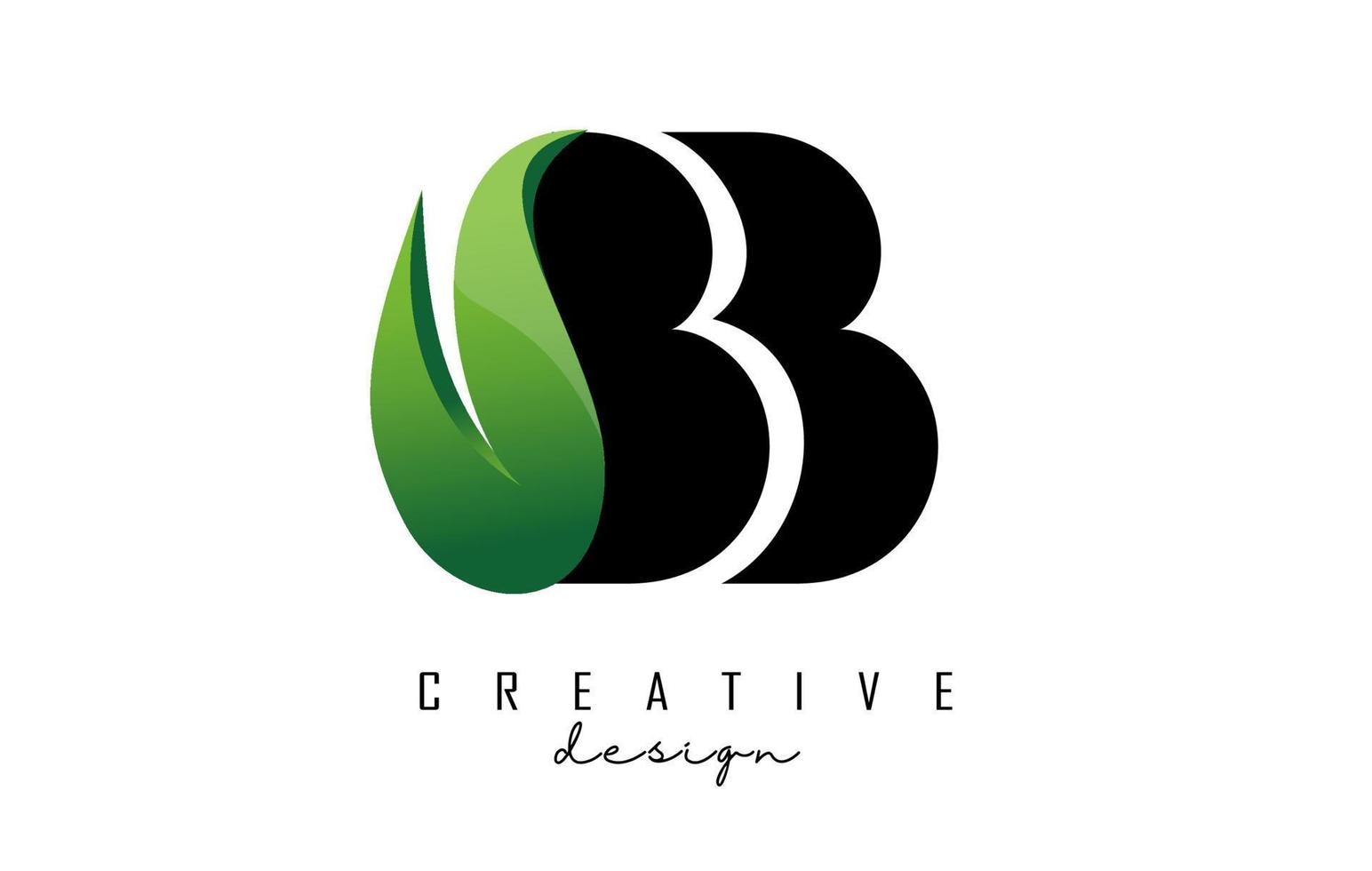 Vector illustration of abstract letters Bb b with fire flames and Green swoosh design.