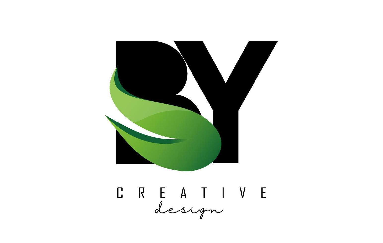 Vector illustration of abstract letters BY b y with fire flames and Green swoosh design.
