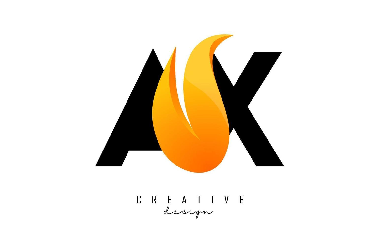 Vector illustration of abstract letters AX a x with fire flames and Orange Swoosh design.