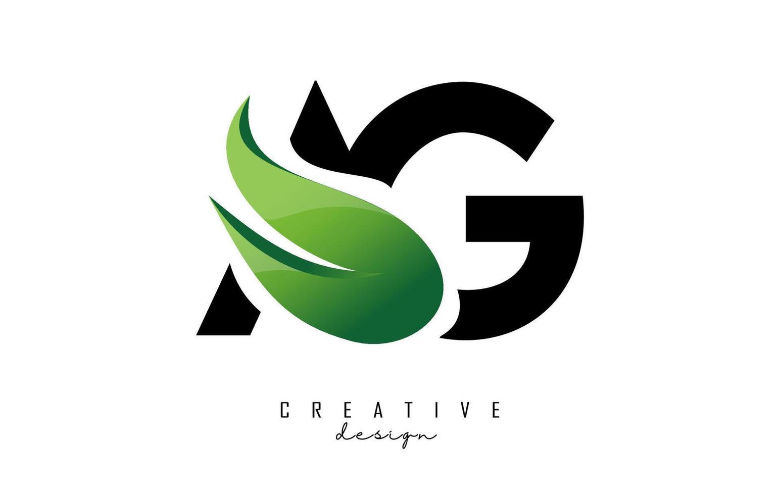Vector illustration of abstract letters AG a g with green leaf design.