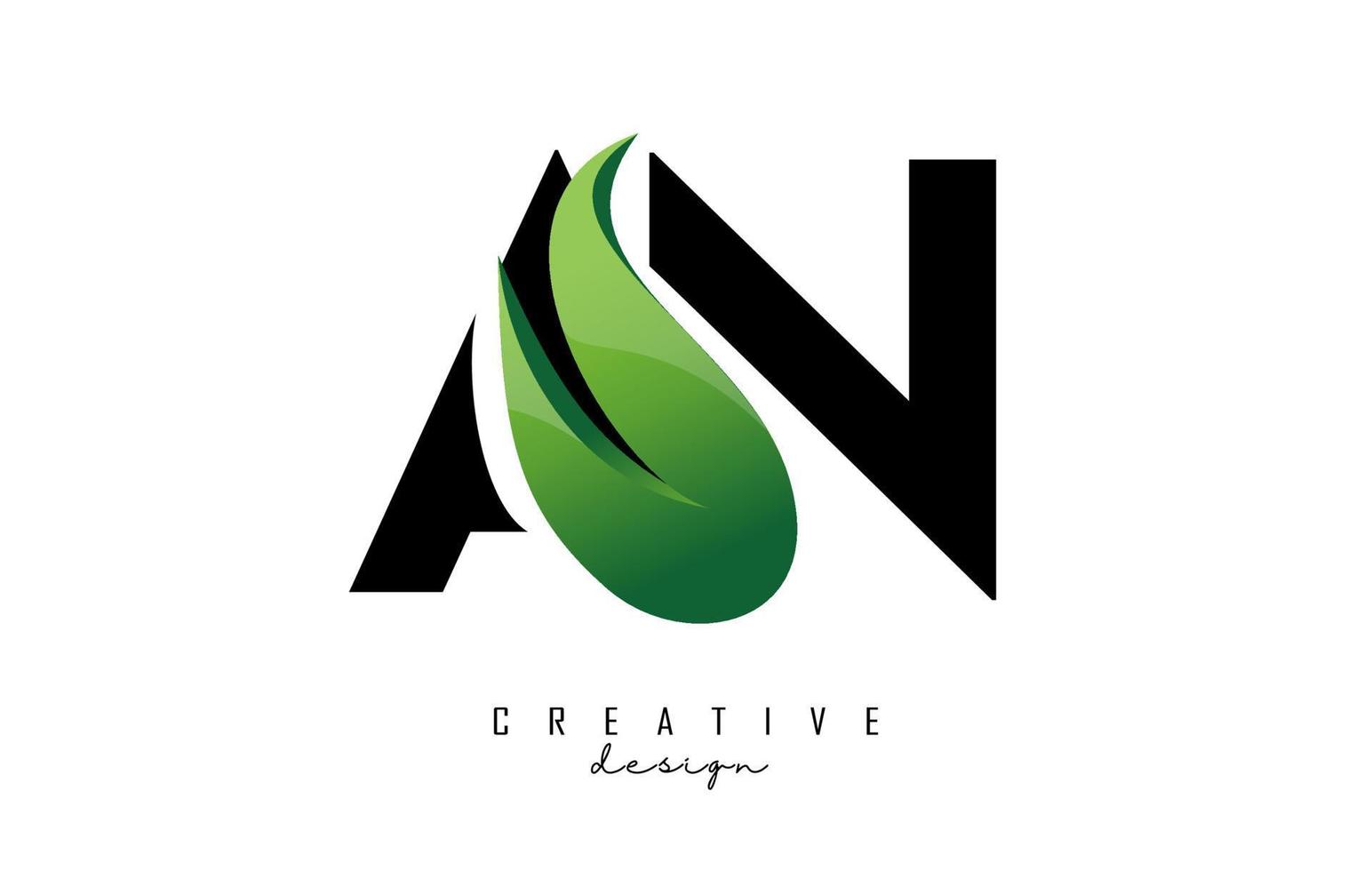 Vector illustration of abstract letters AN a n with green leaf design.