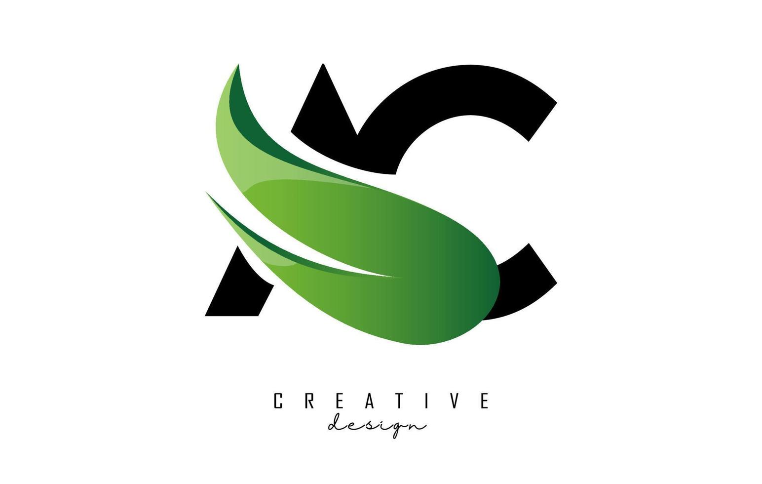 Vector illustration of abstract letters AC a c with green leaf design.