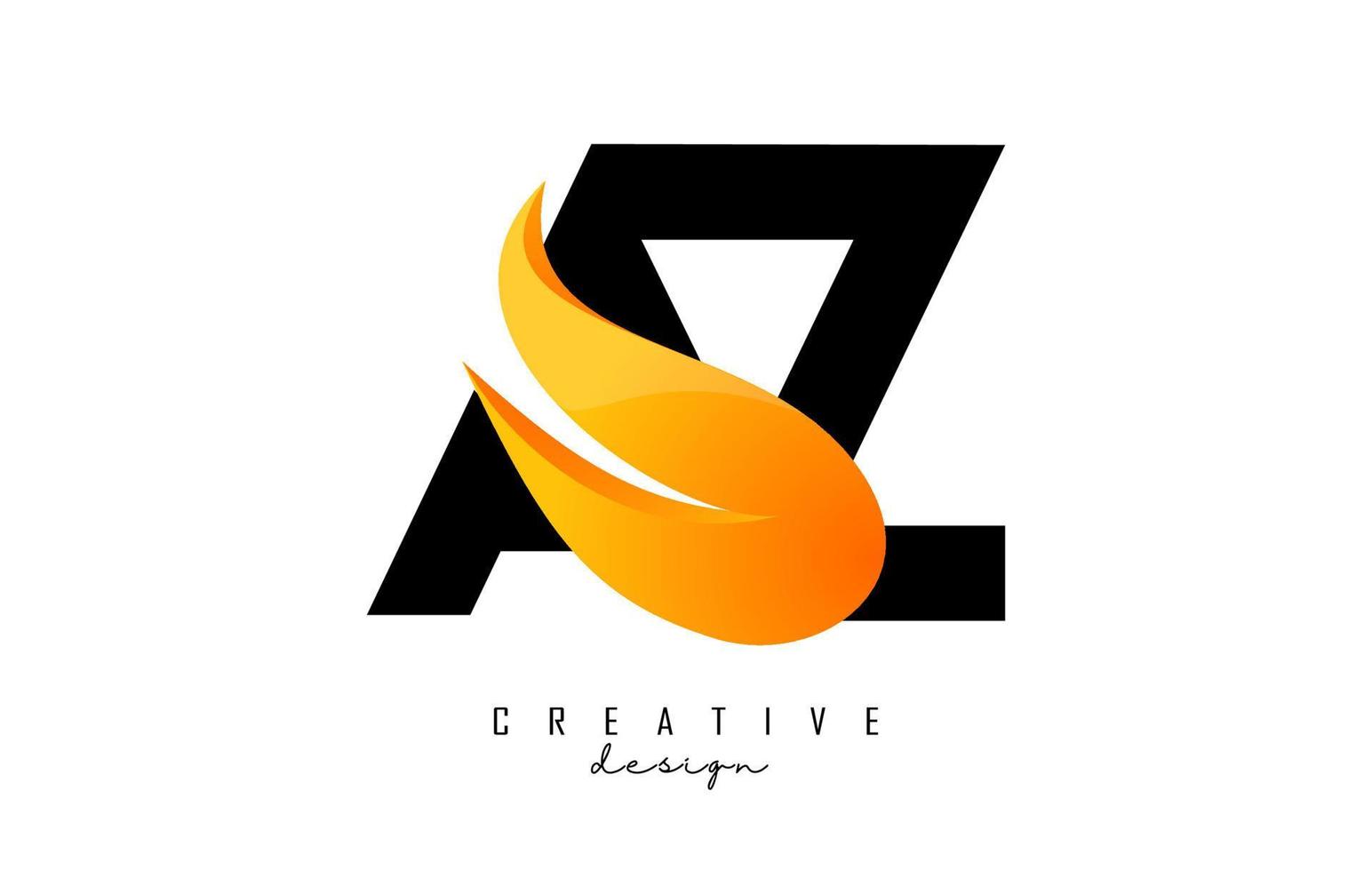 Vector illustration of abstract letters AZ a z with fire flames and Orange Swoosh design.