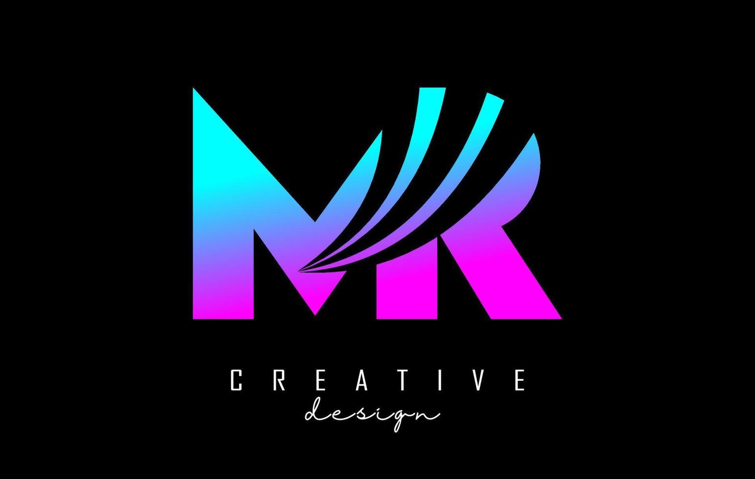 Creative colorful letters MR m r logo with leading lines and road concept design. Letters with geometric design. vector