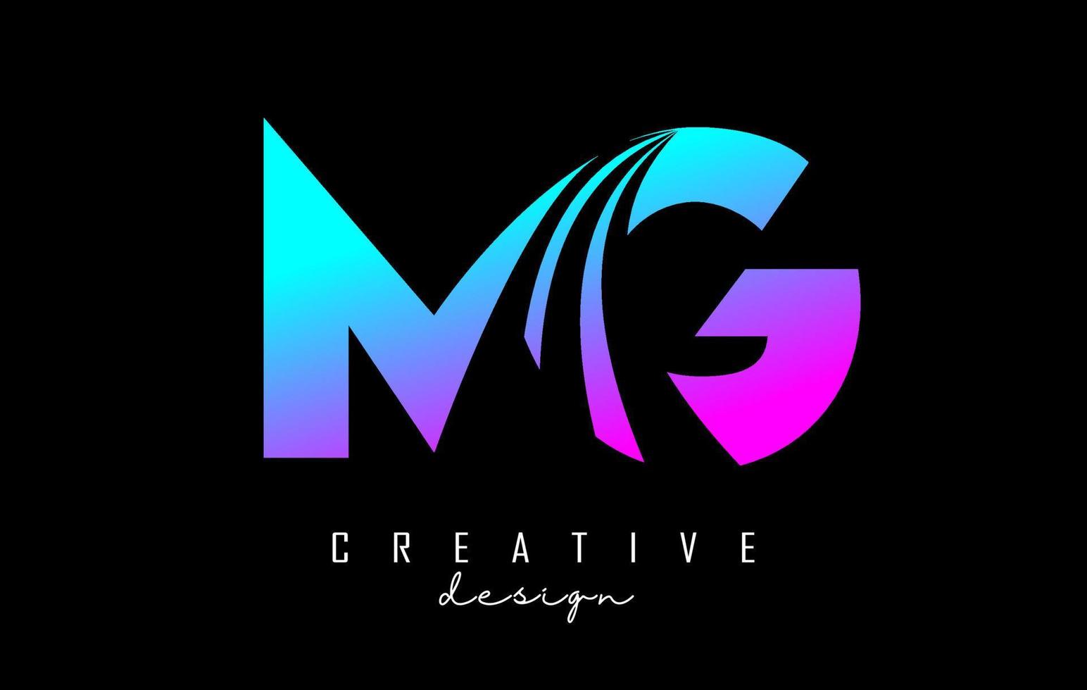 Creative colorful letters MG m g logo with leading lines and road concept design. Letters with geometric design. vector