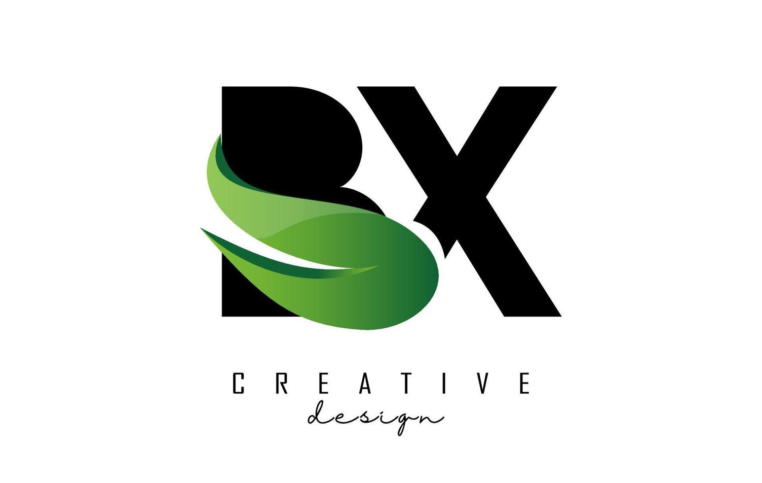 Vector illustration of abstract letters BX b x with fire flames and Green swoosh design.