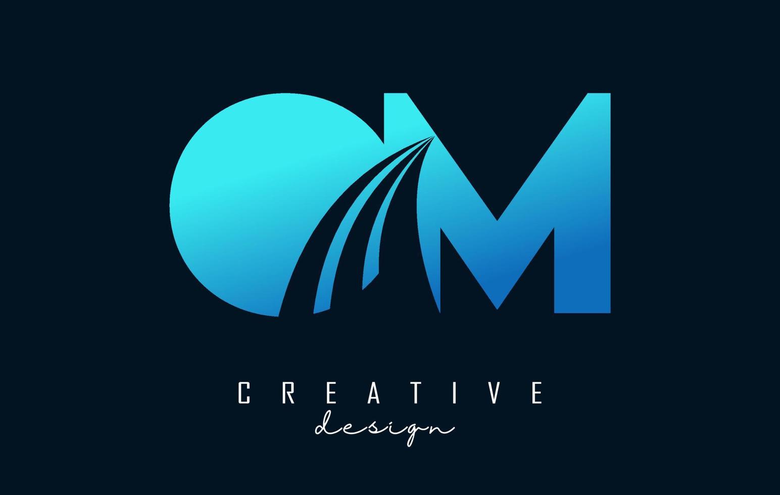 letras azules creativas om om logo con líneas principales y diseño de concepto de carretera. letras con diseño geométrico. vector