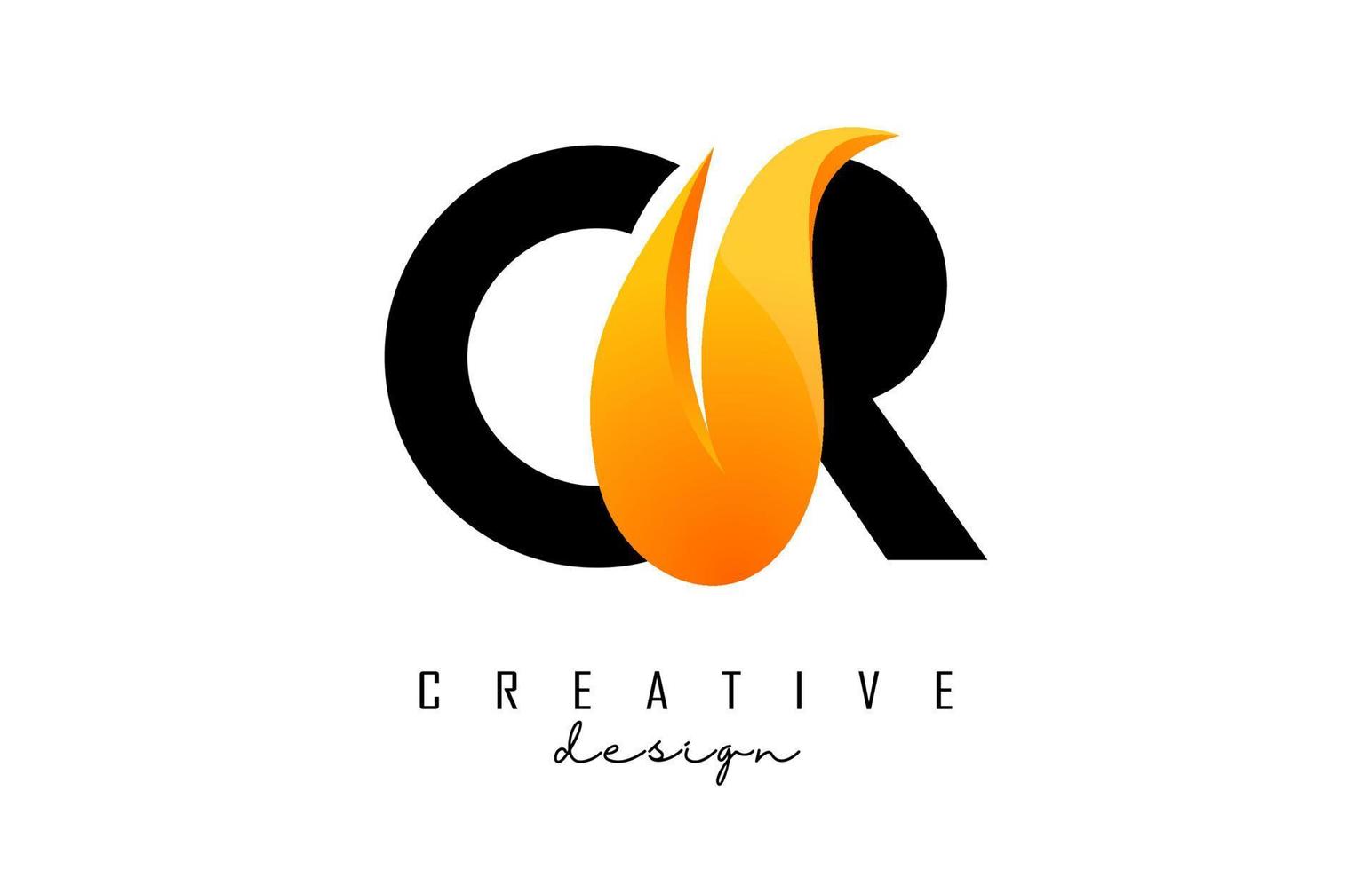 Vector illustration of abstract letters CR c r with fire flames and orange swoosh design.