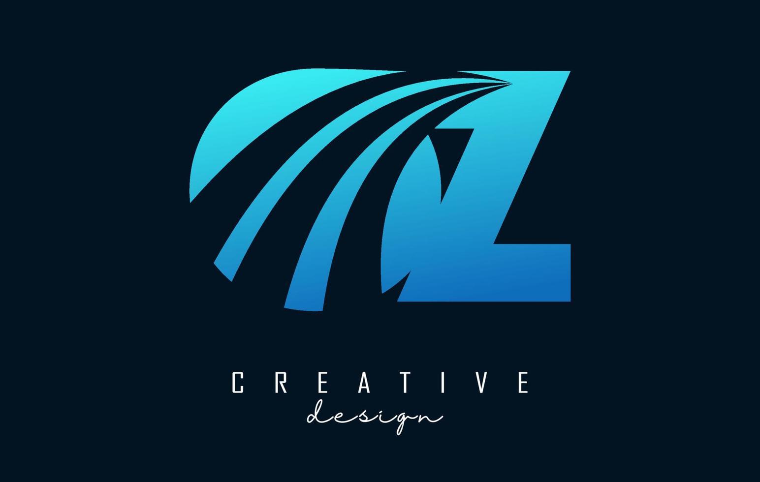 logotipo de letras azules creativas oz oz con líneas principales y diseño de concepto de carretera. letras con diseño geométrico. vector