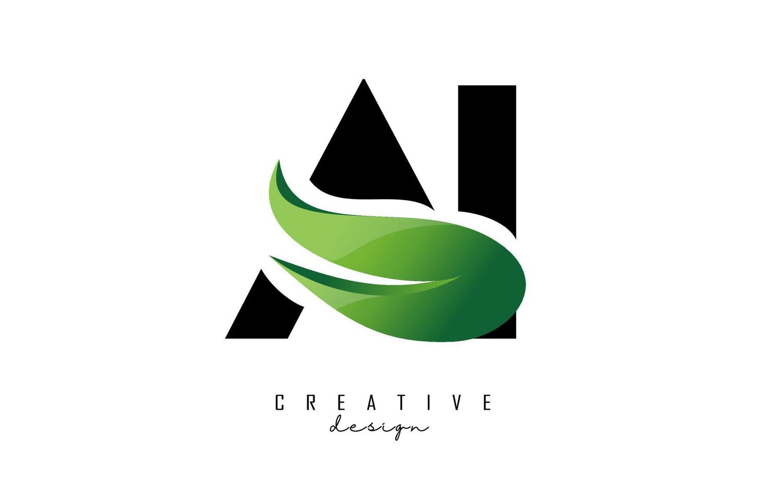 Vector illustration of abstract letters AI a i with green leaf design.