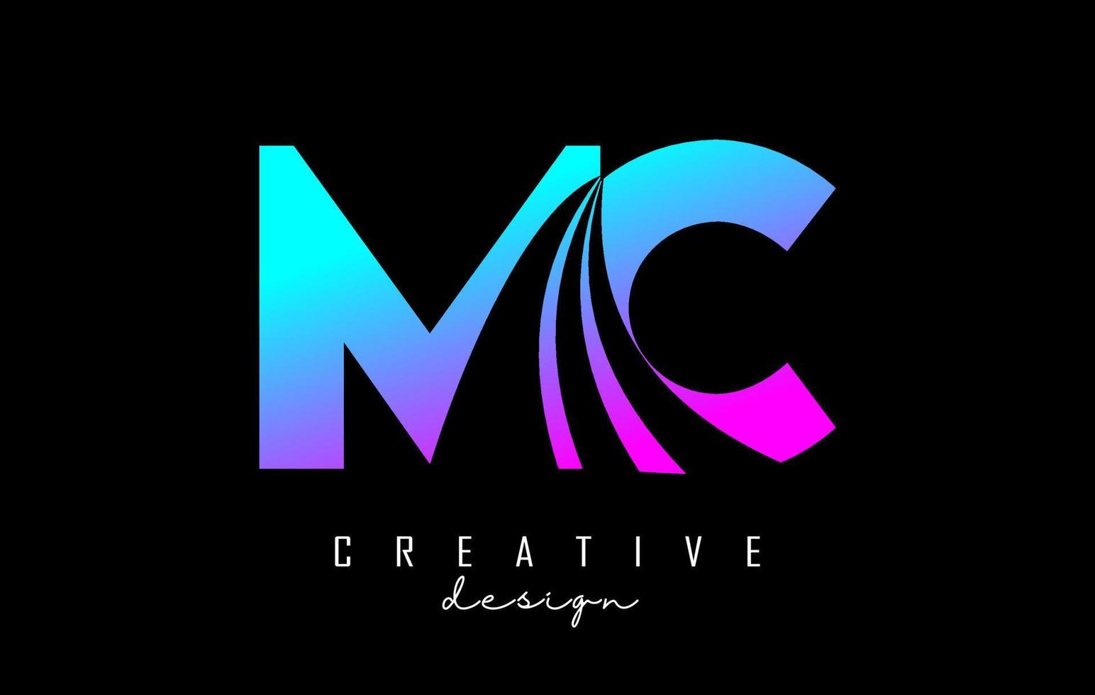 Creative colorful letters MC m c logo with leading lines and road concept design. Letters with geometric design. vector