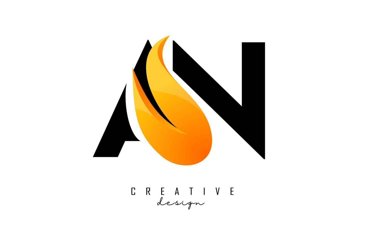 ilustración vectorial de letras abstractas an an con llamas de fuego y diseño de swoosh naranja. vector