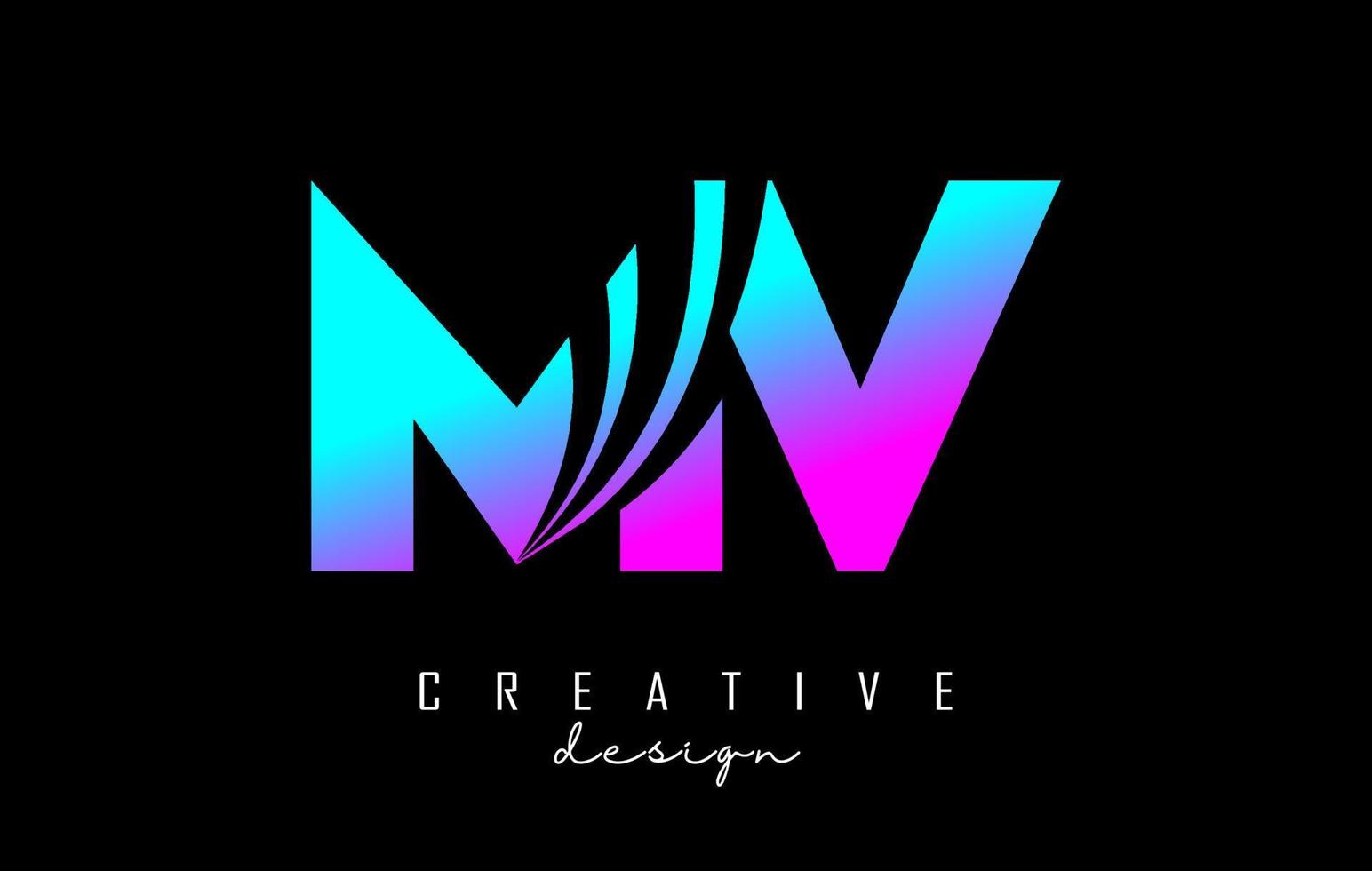 Creative colorful letters MV m v logo with leading lines and road concept design. Letters with geometric design. vector
