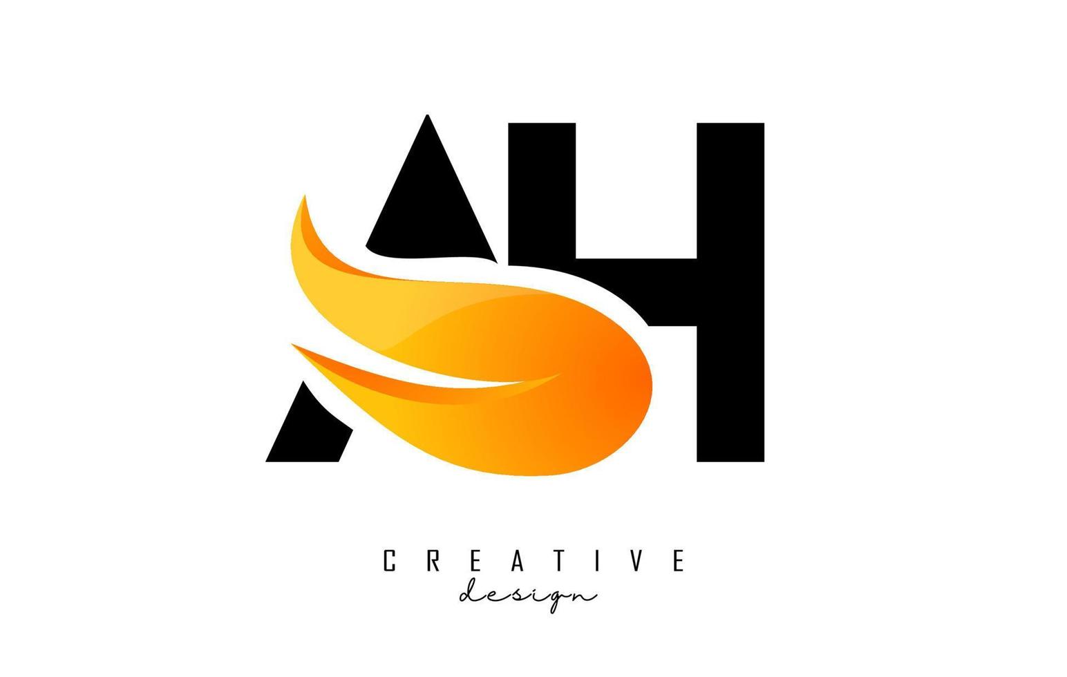 Vector illustration of abstract letters AH a h with fire flames and Orange Swoosh design.