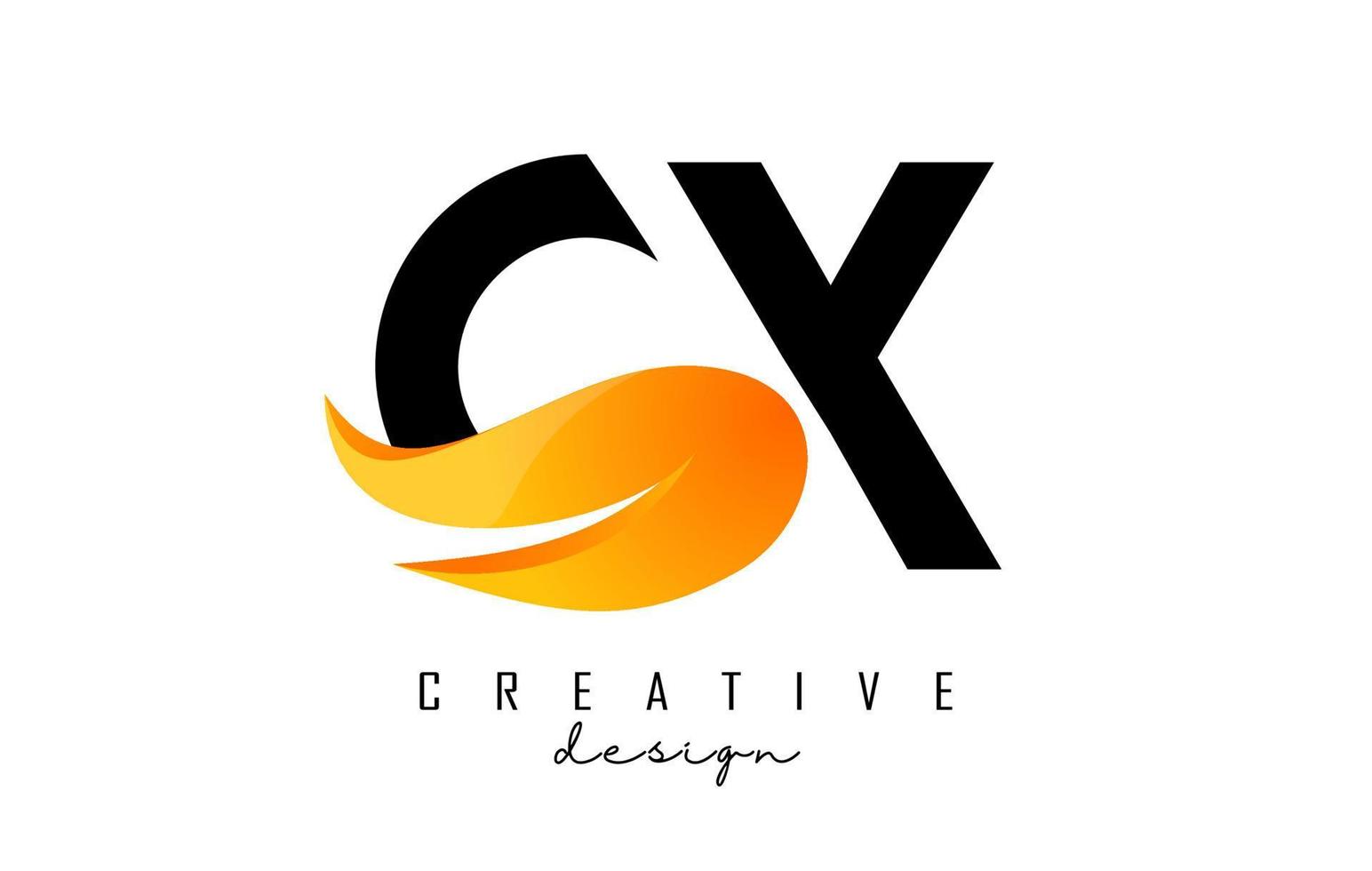 Vector illustration of abstract letters CX c x with fire flames and orange swoosh design.