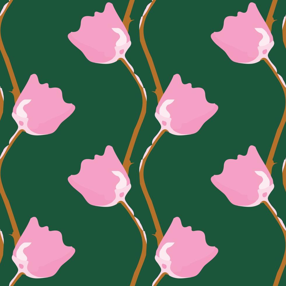 fondo de patrón de plantas sin costuras con flores rosas dibujadas a mano, tarjeta de felicitación o tela vector