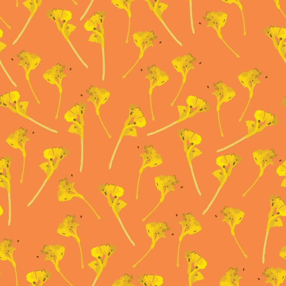 seamless plants pattern background with yellow tiny flowers , greeting card or fabric vector