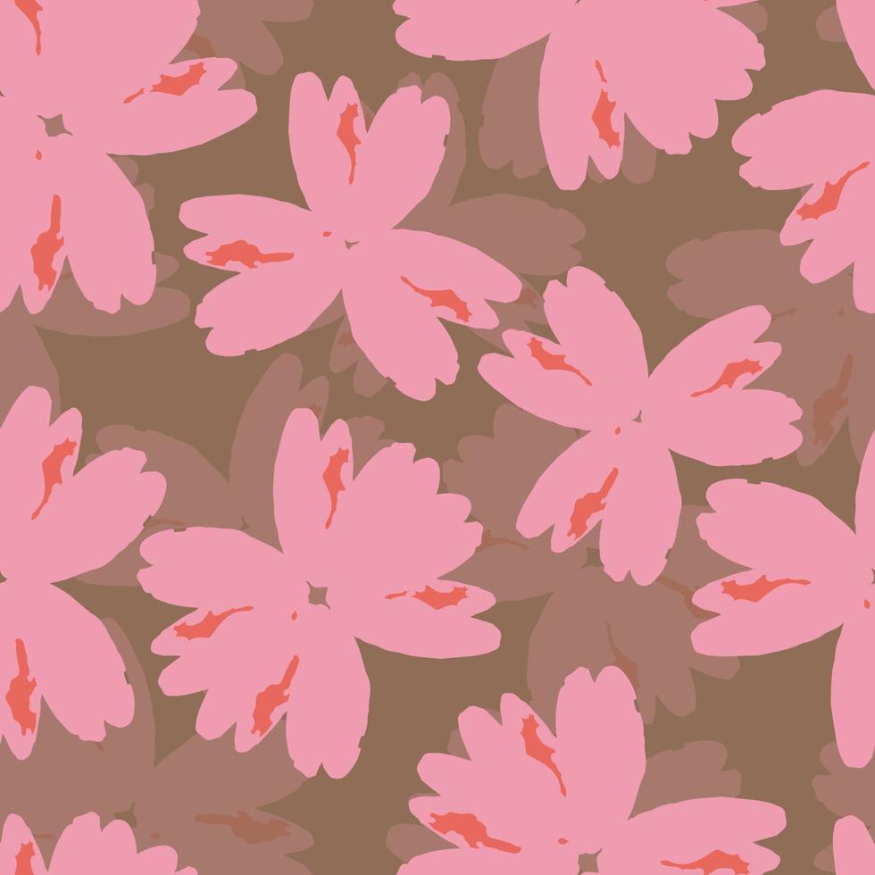 fondo de patrón de plantas sin costuras con flores rosas, tarjeta de felicitación o tela vector