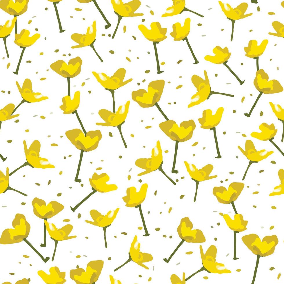 seamless plants pattern background with yellow wildflowers , greeting card or fabric vector
