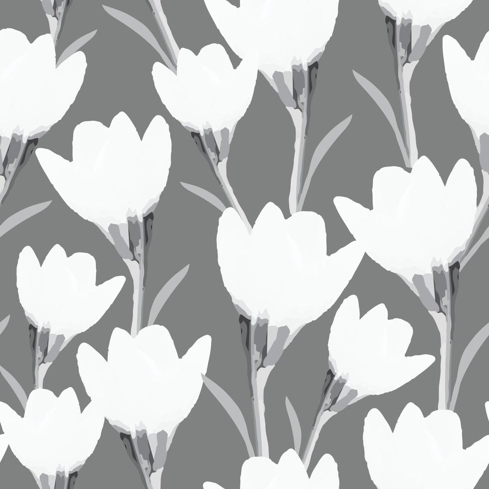 seamless plants pattern background with monochrome blooms , greeting card or fabric vector