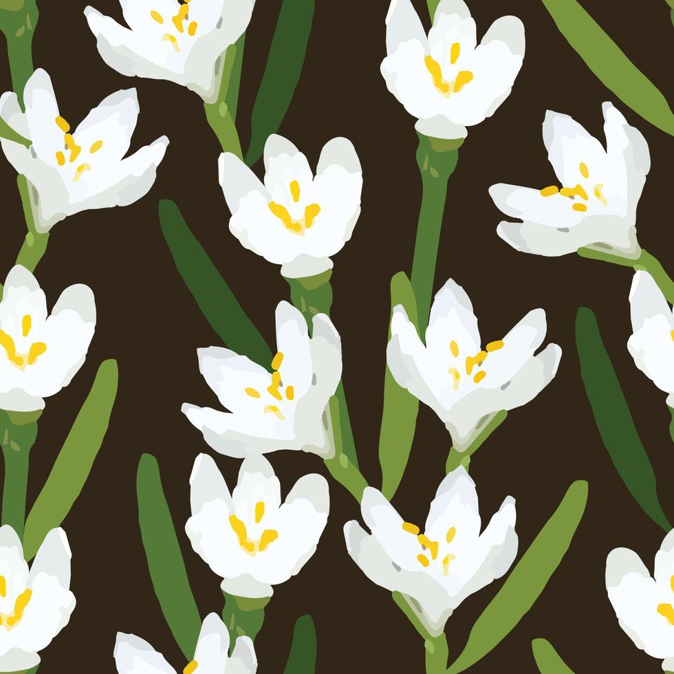 seamless plants pattern background with white blooms , greeting card or fabric vector