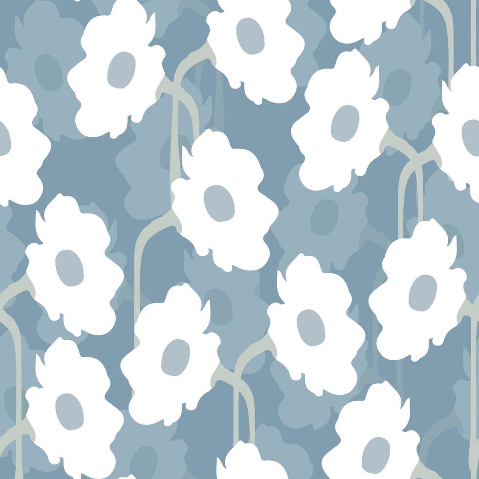 seamless plants pattern background with hand drawn white flowers , greeting card or fabric vector