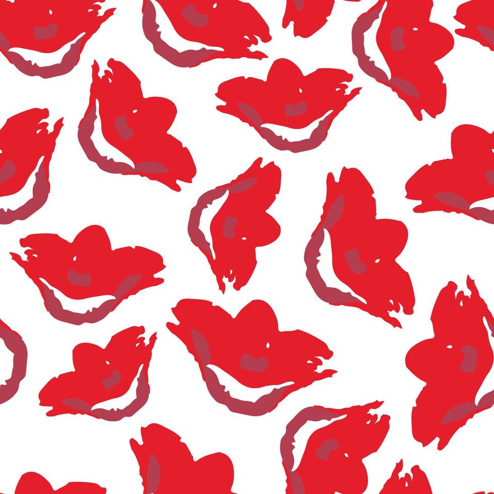 seamless plants pattern background with red flowers , greeting card or fabric vector