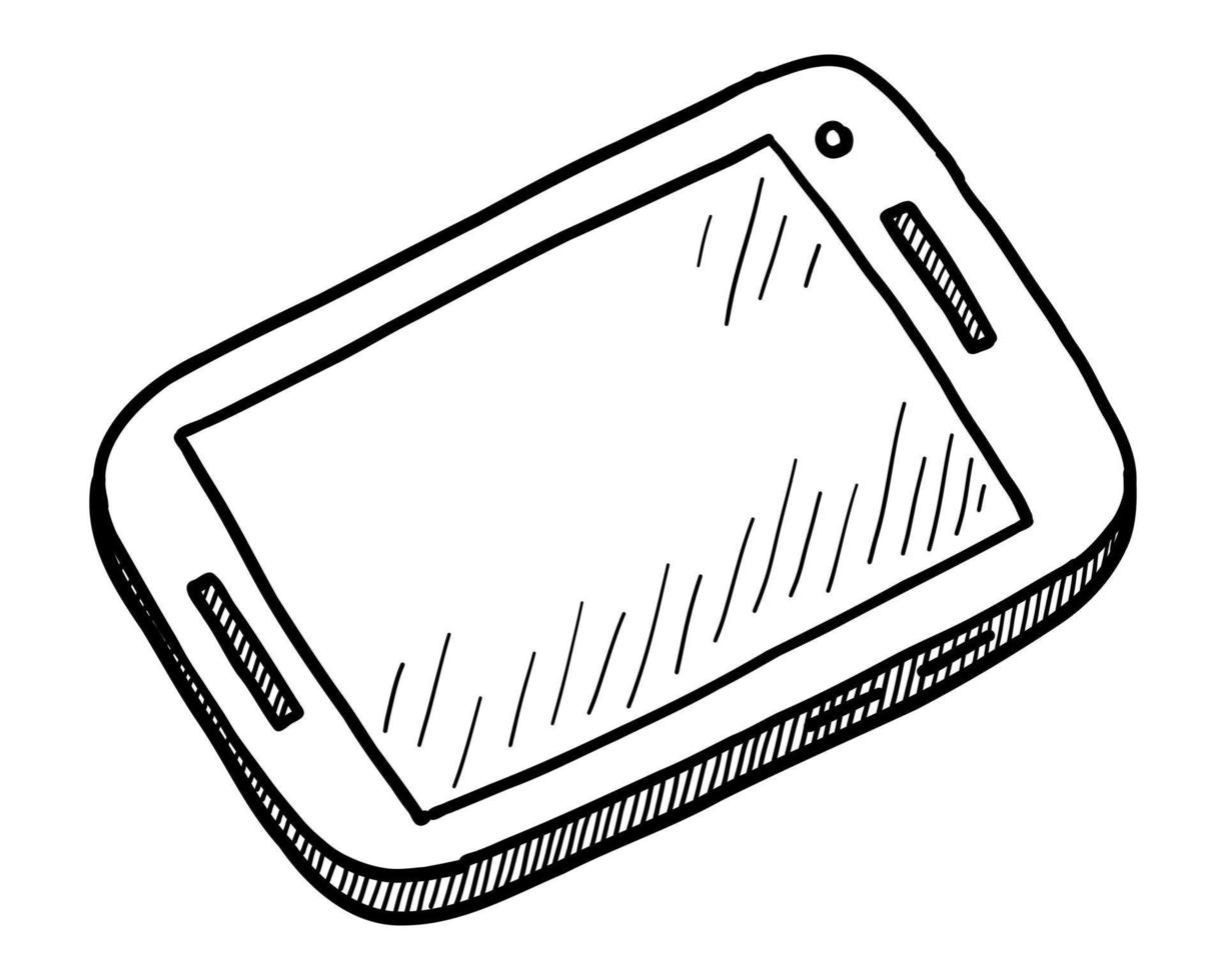 VECTOR ILLUSTRATION OF A MOBILE PHONE ISOLATED ON A WHITE BACKGROUND. DOODLE DRAWING BY HAND