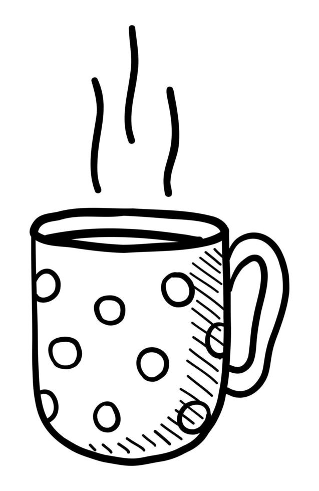 VECTOR ILLUSTRATION OF A COFFEE MUG ISOLATED ON A WHITE BACKGROUND. DOODLE DRAWING BY HAND