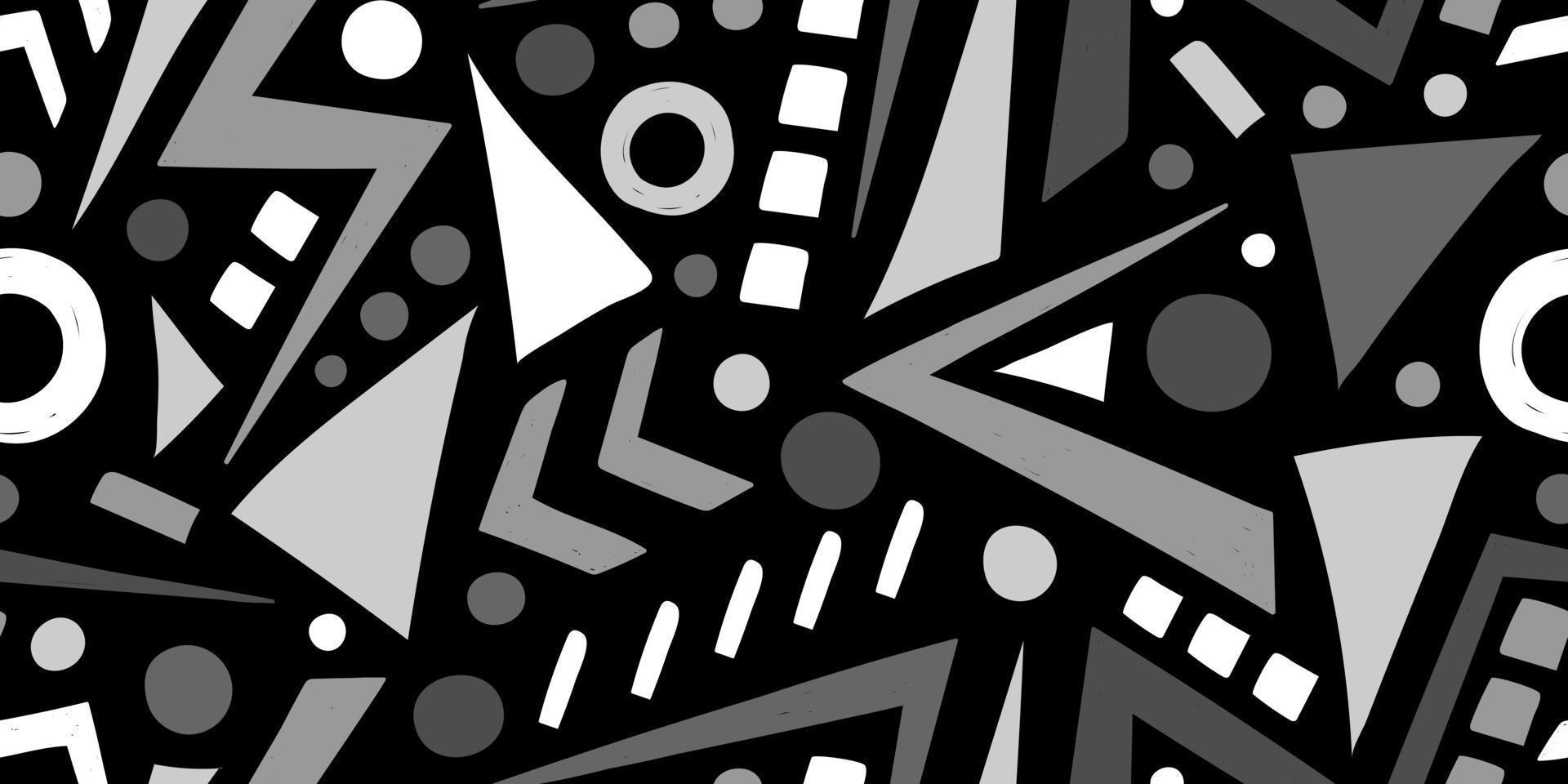 VECTOR HORIZONTAL SEAMLESS BLACK ABSTRACT PATTERN WITH WHITE GEOMETRIC ELEMENTS