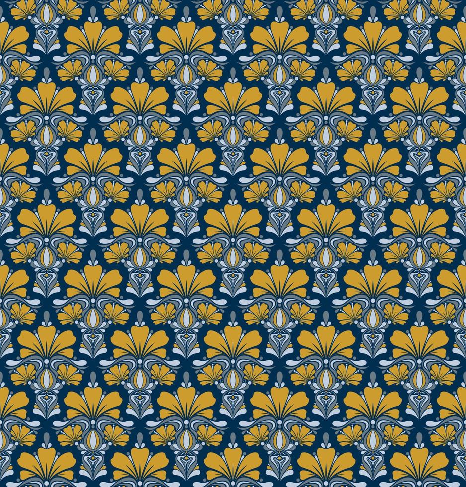 Fondo de vector transparente azul en estilo art nouveau con un ramo de flores amarillas