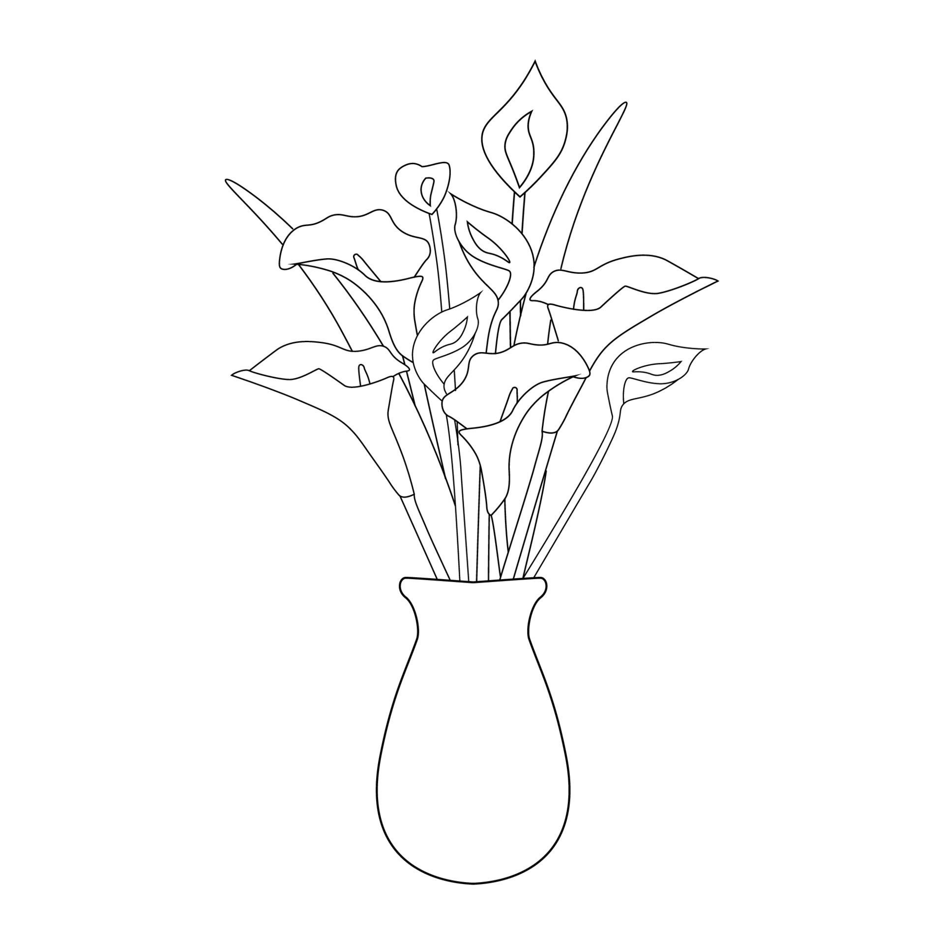 Beautiful Flower Vase Line Art Drawing