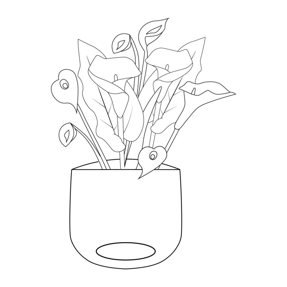 coloring book page illustration for children education with flower pot vector