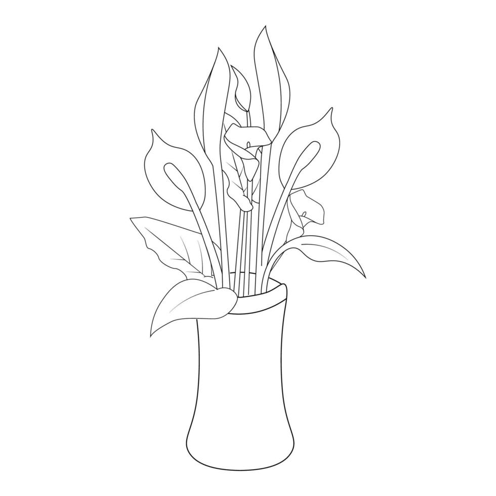 flower vase isolated coloring book page illustration of continuous line ...