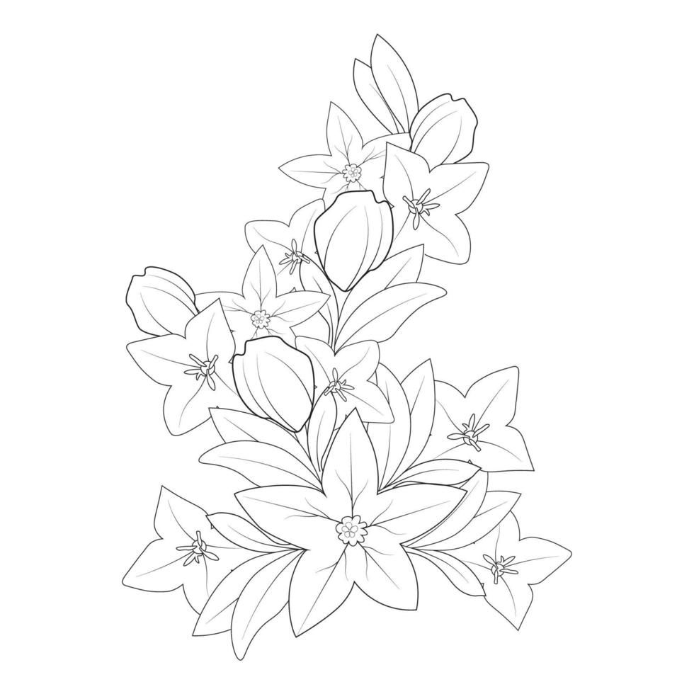 bell flower drawing coloring page of doodle style print graphic element vector