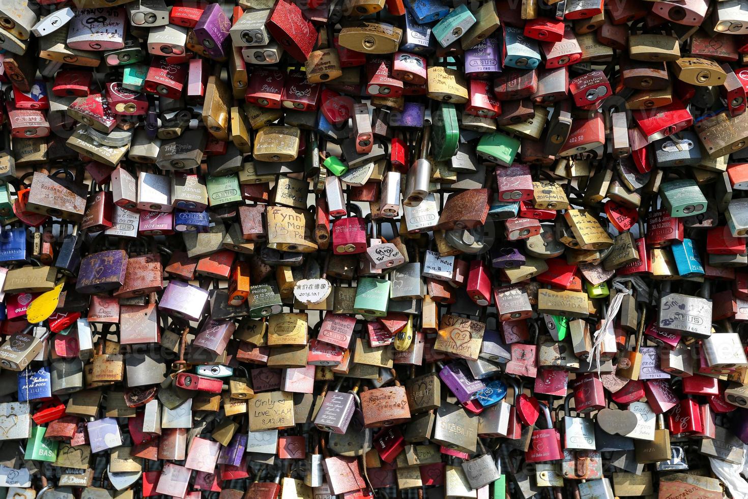 Padlock on Hohenzollern Bridge in Cologne, Germany photo