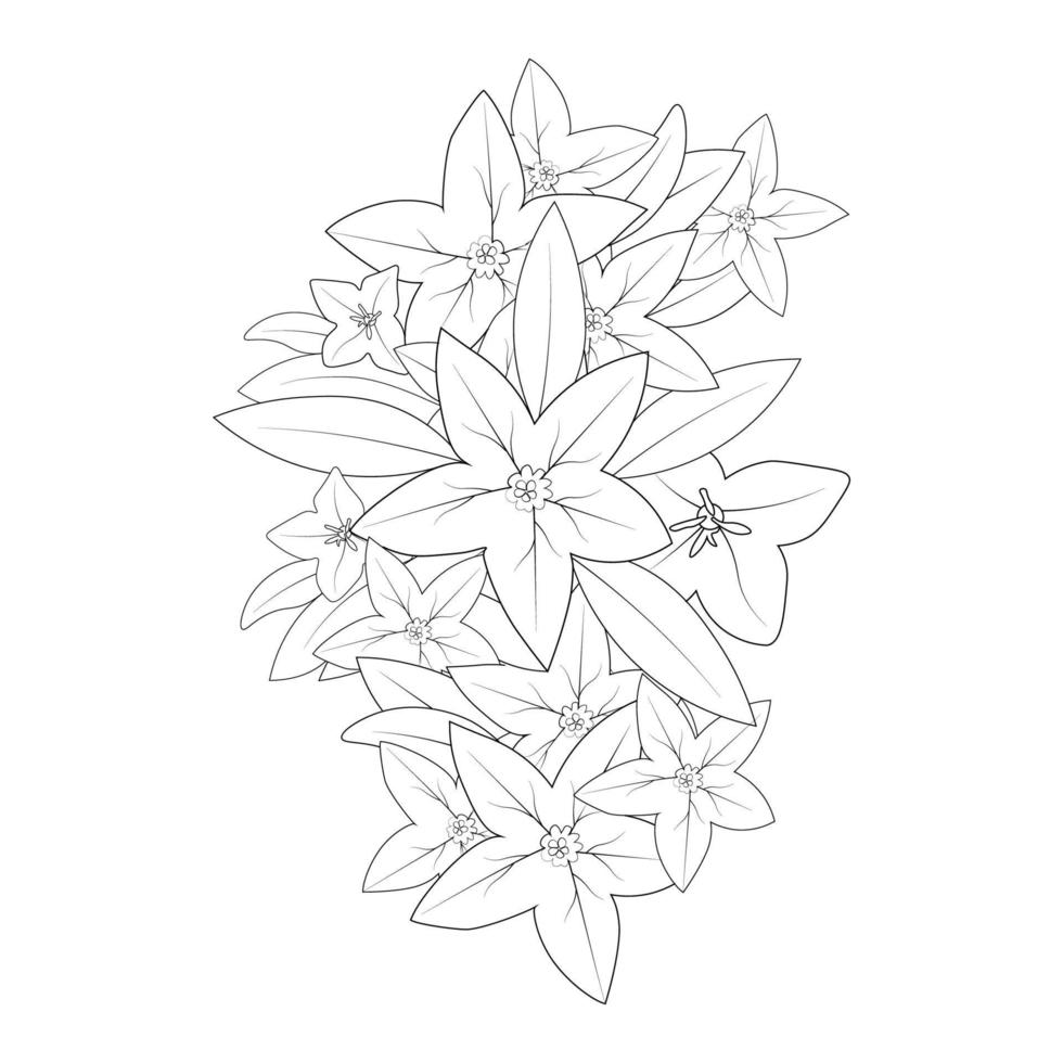 dibujo de flor de campana página para colorear de elemento gráfico de impresión de estilo doodle vector