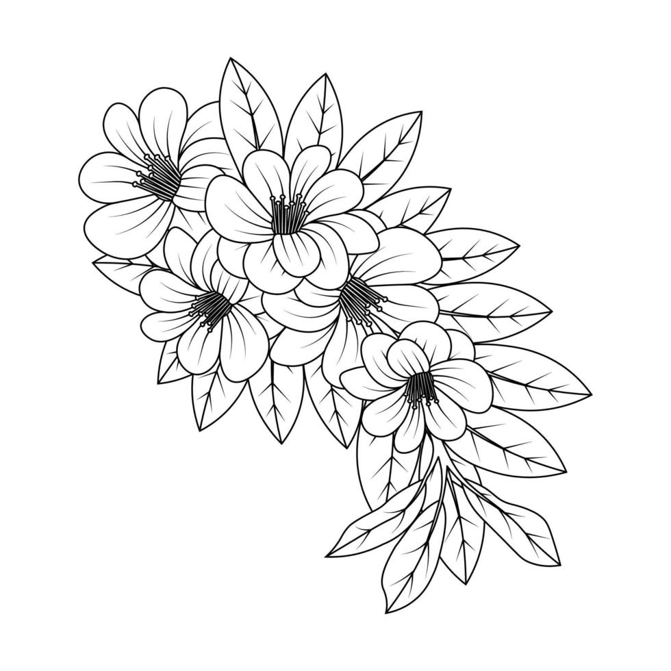 doodle flower coloring page with antistress creative line art illustration hand drawn design vector