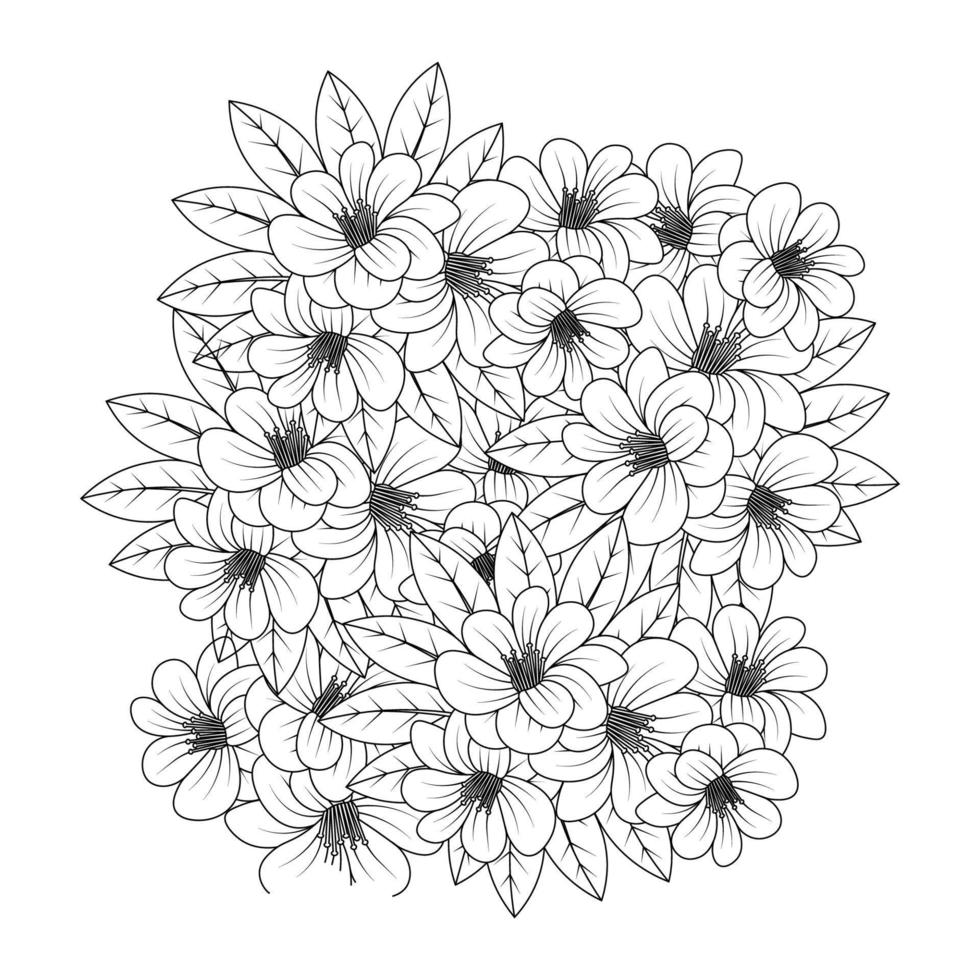 doodle realaxation flower coloring page with creative line art hand drawn design vector