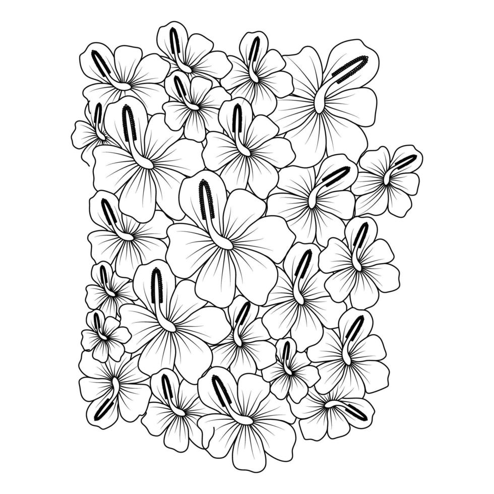 Hibiscus flower line art drawing black stroke vector illustration sketch on white background